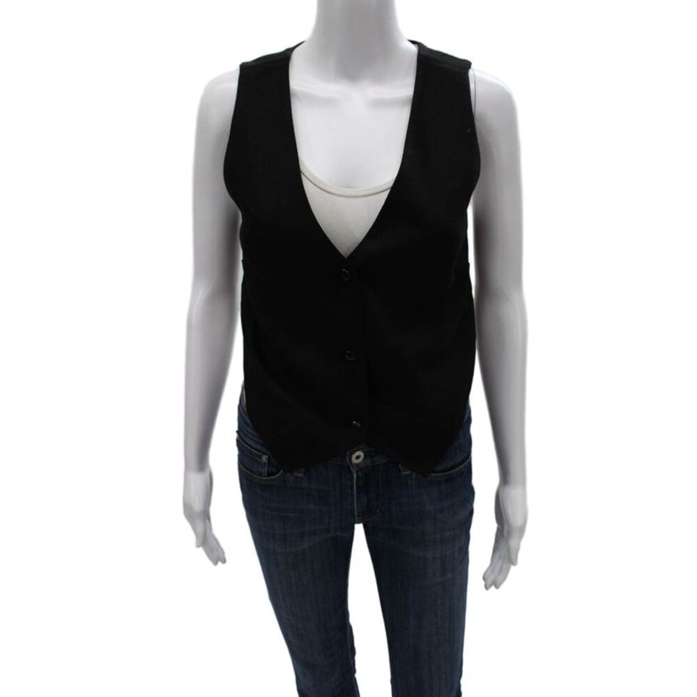 Sir Womens Black V Neck Sleeveless Viscose Button Solid Vest Size 0
